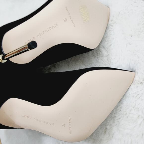 NEW Good American Scandal Black Suede Lace Up Point Toe Heeled Bootie - Picture 11 of 12